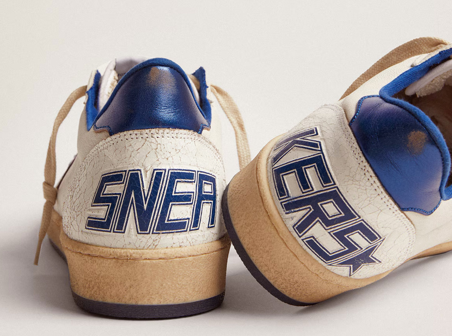 Golden Goose Ball Star in white nappa leather with a blue star and heel