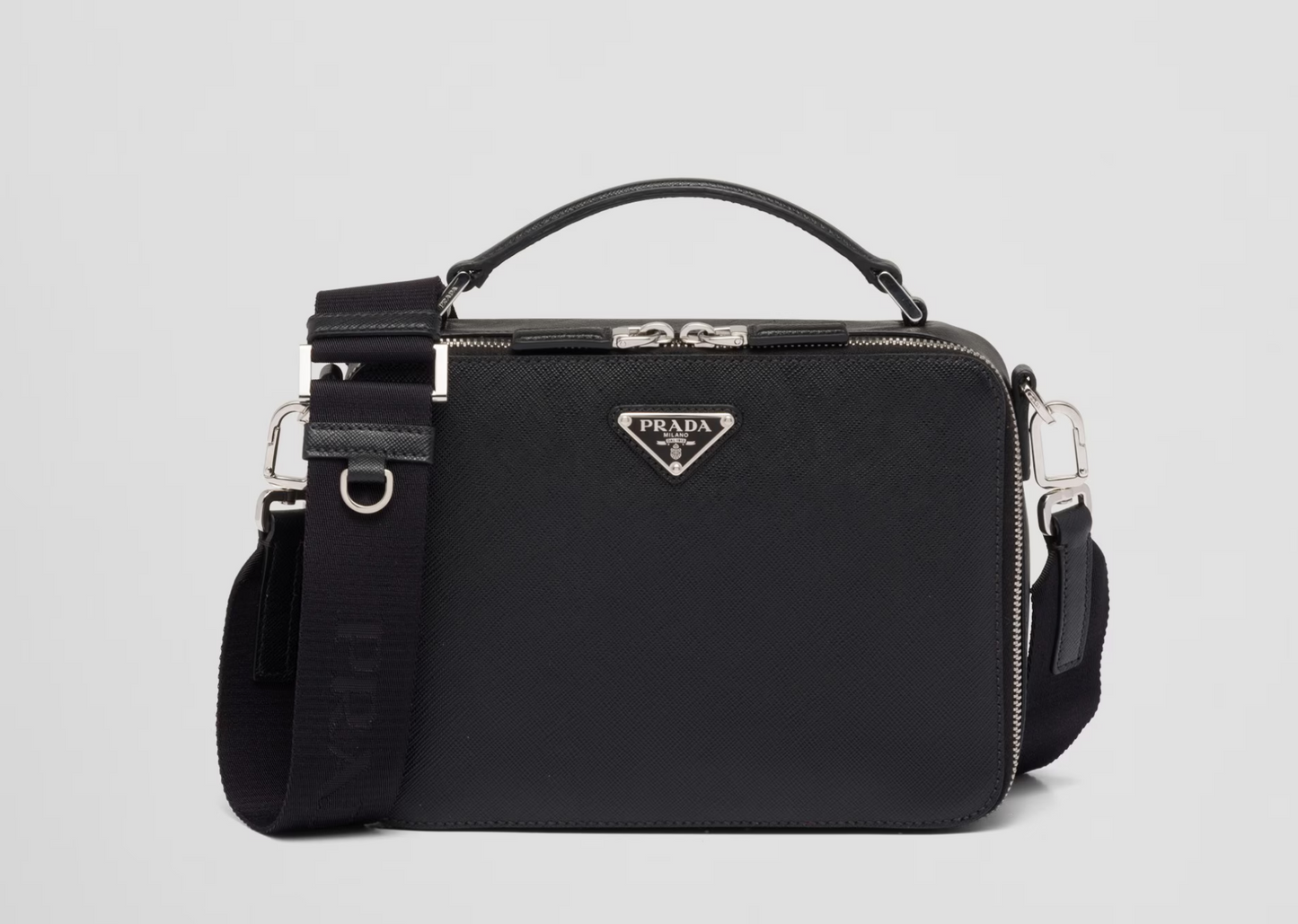 Black Prada Brique Medium Saffiano Leather Bag