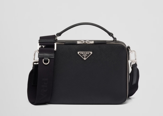 Black Prada Brique Medium Saffiano Leather Bag