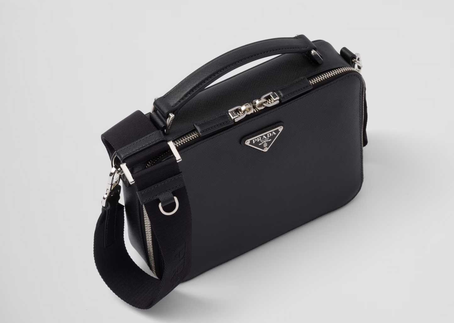 Black Prada Brique Medium Saffiano Leather Bag
