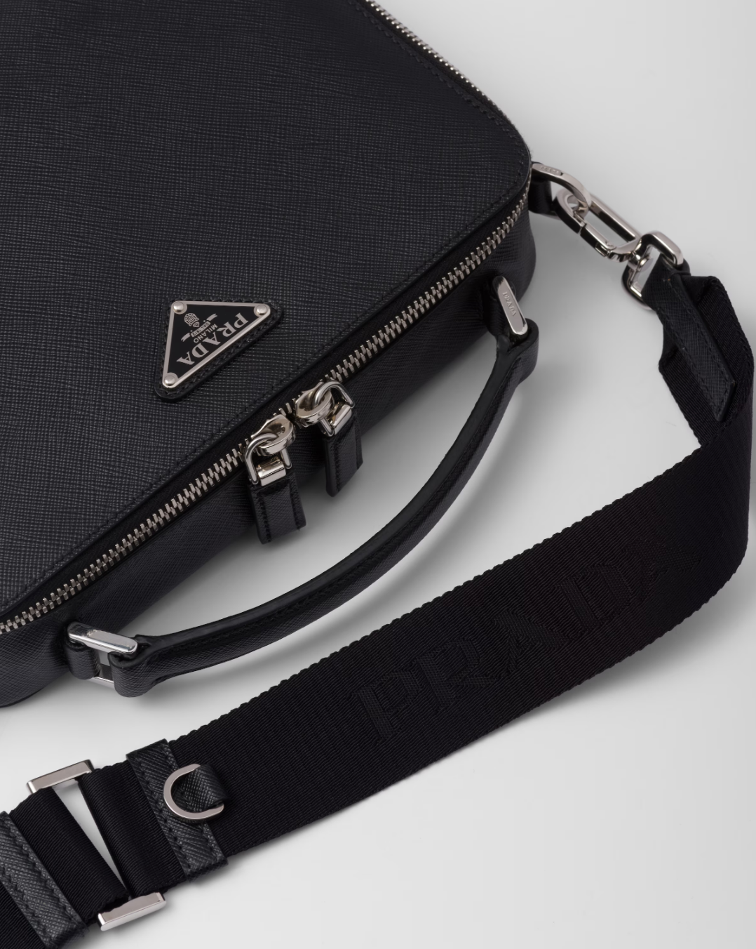 Black Prada Brique Medium Saffiano Leather Bag