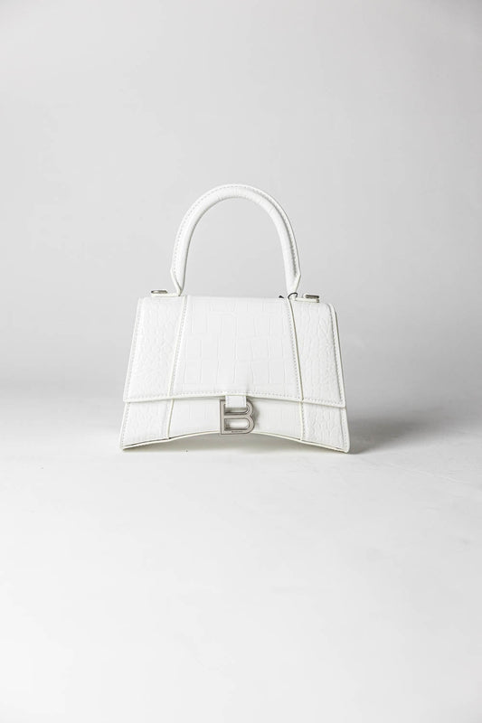 Balenciaga Hourglass white crocodile-effect top handle bag