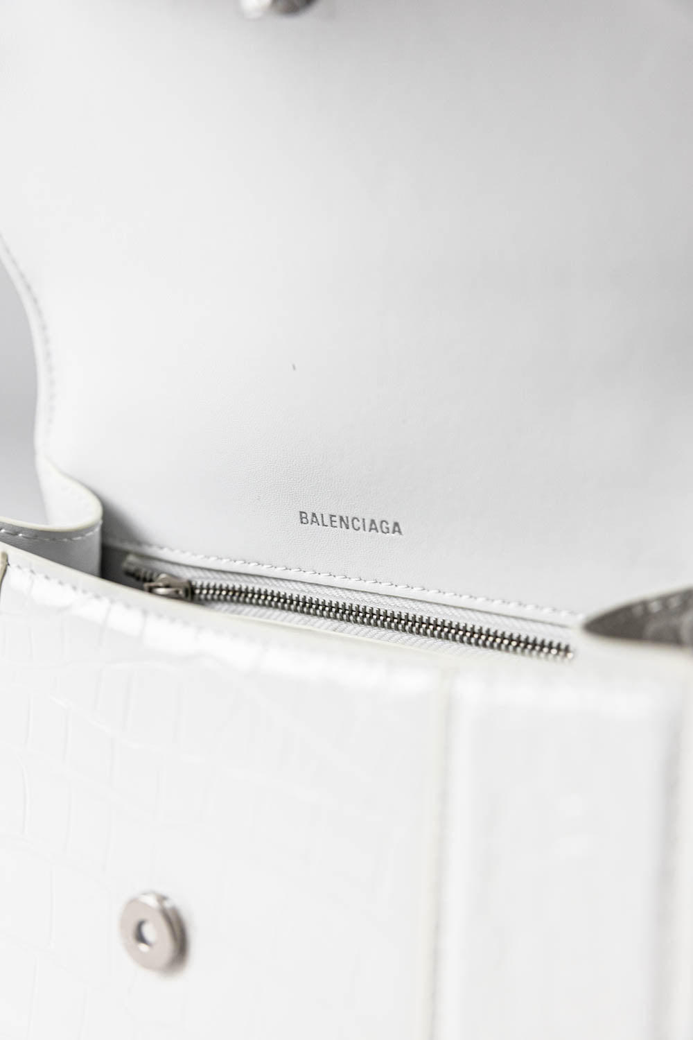 Balenciaga Hourglass white crocodile-effect top handle bag