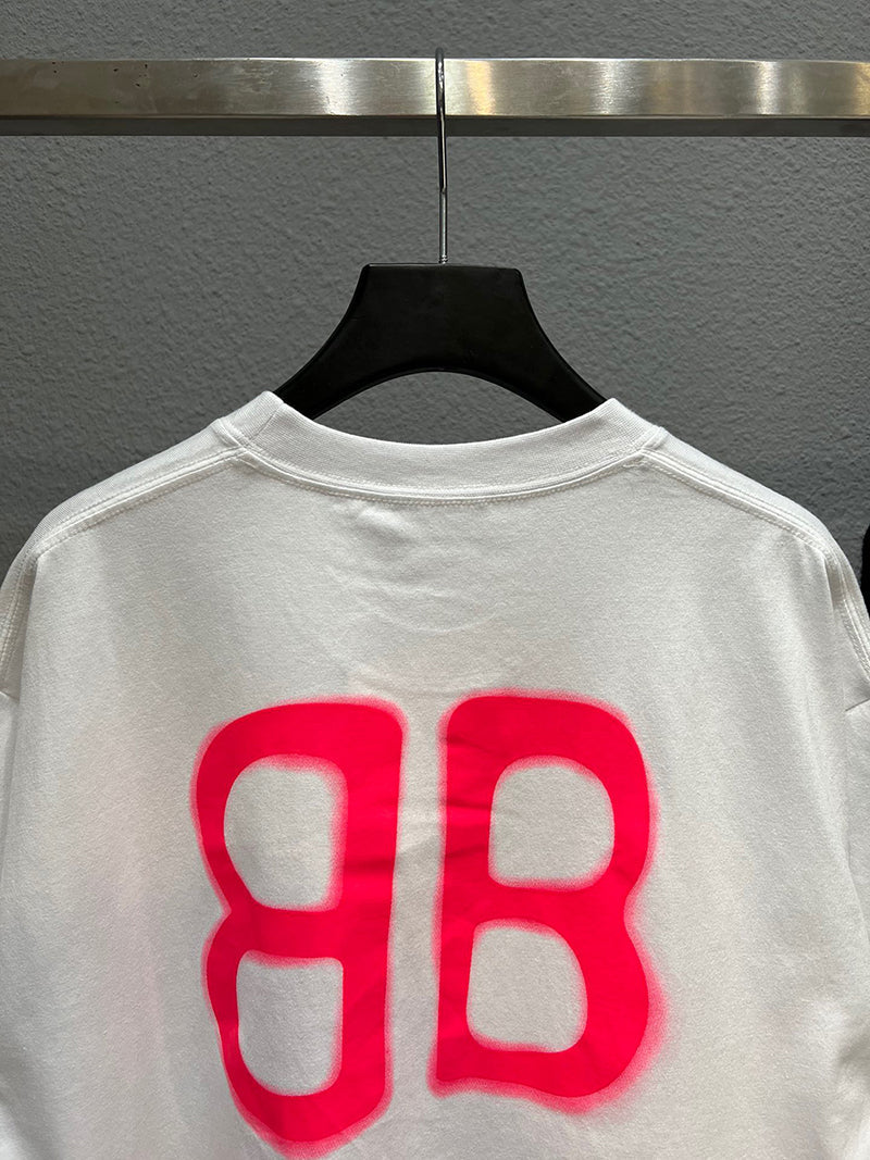 Balenciaga Paint Spray Pink Embroidery Logo T-shirt White