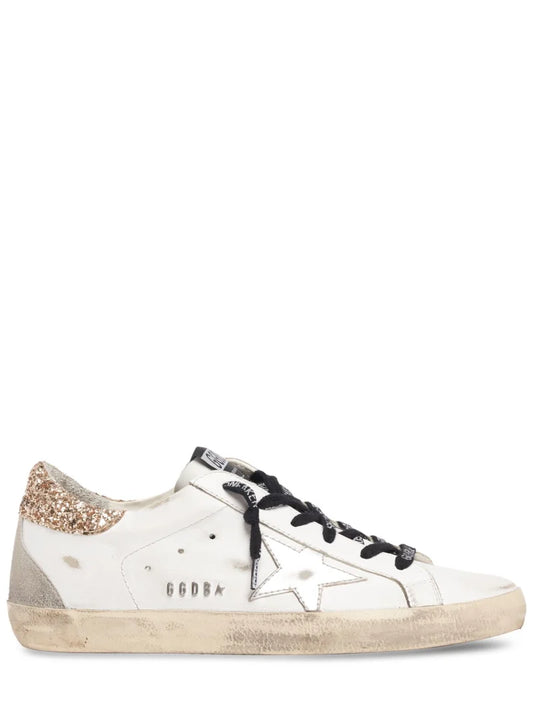 GOLDEN GOOSE Super-Star White leather with glitter heel tab