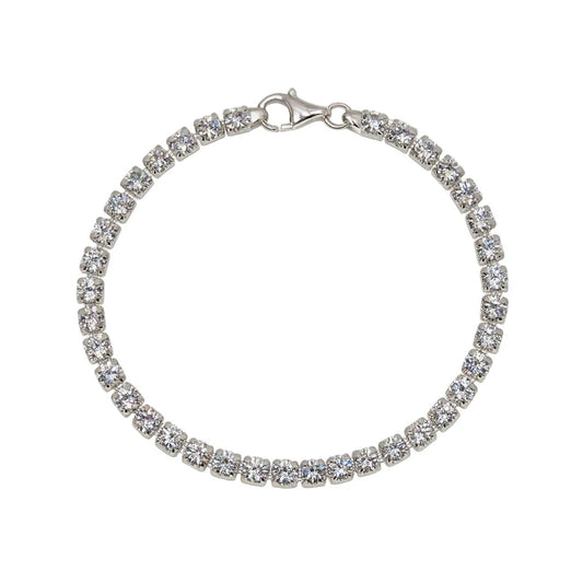 925 Sterling Silver 4mm Tennis Square Clear CZ Bracelet