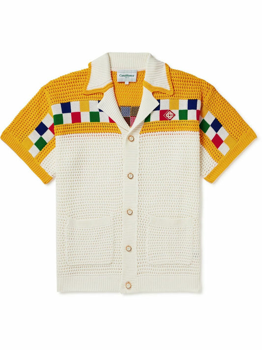 CASABLANCA Faux Crochet  Set Shirt+Short White/Yellow