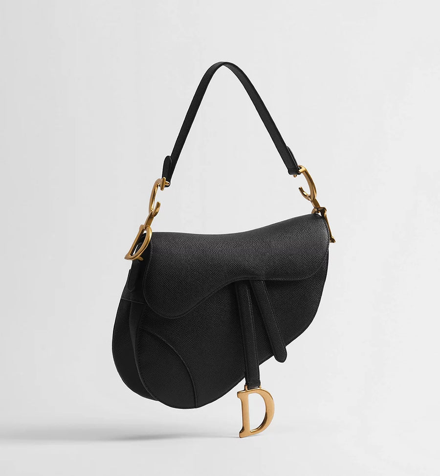 Dior Saddle bag with shoulder strap Black grained calfskin