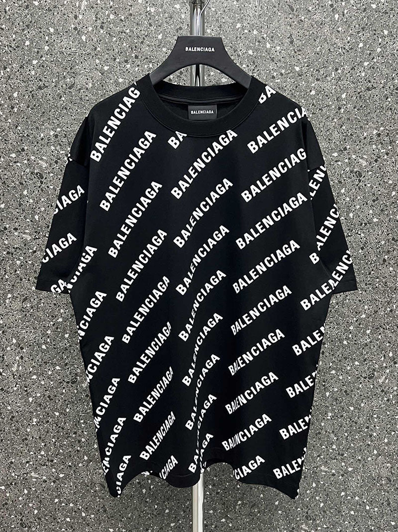 Balenciaga Allover Logo Sleeve T Shirt