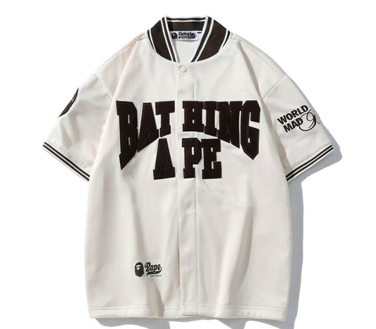 A BATHNIG APE BASEBALL JERSEY S/S SHIRT White