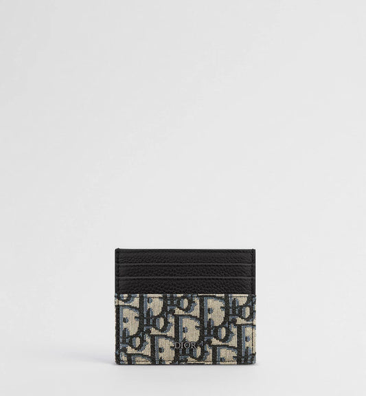 Card Holder Beige and Black Dior Oblique Jacquard with Black Grained