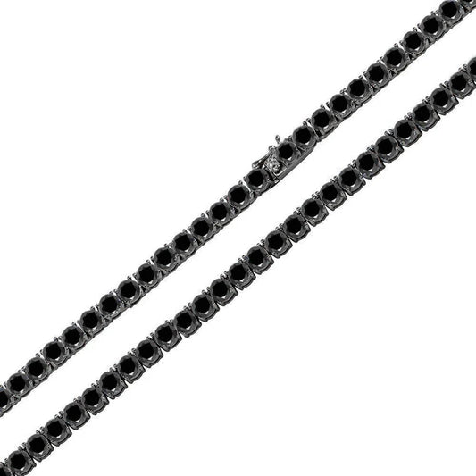 925 Sterling Silver Blk Rhodium Plated Round Blk CZ Tennis Bracelet 4mm