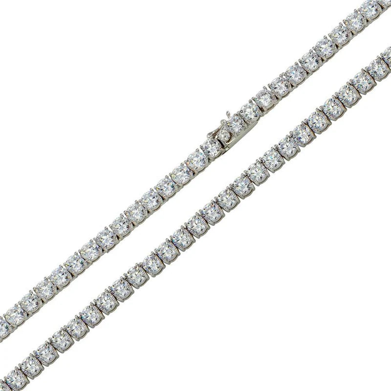 925 Sterling Silver Rhodium Plated Round CZ Tennis Necklace 4mm