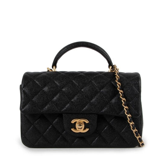 Chanel Black Caviar Leather Mini Classic Flap With Handle