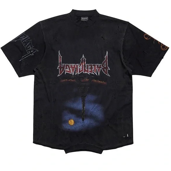 Balenciaga Upside Down Distressed Printed T Shirt