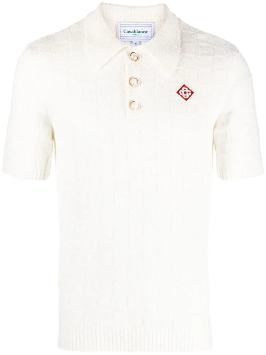 CASABLANCA logo-embroidered Bouclé Polo Shirt White