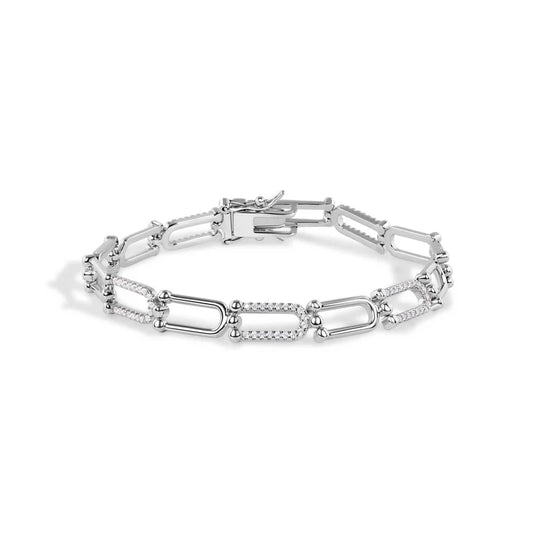 Rhodium 925 Sterling Silver U Link Clear CZ Tennis Bracelet