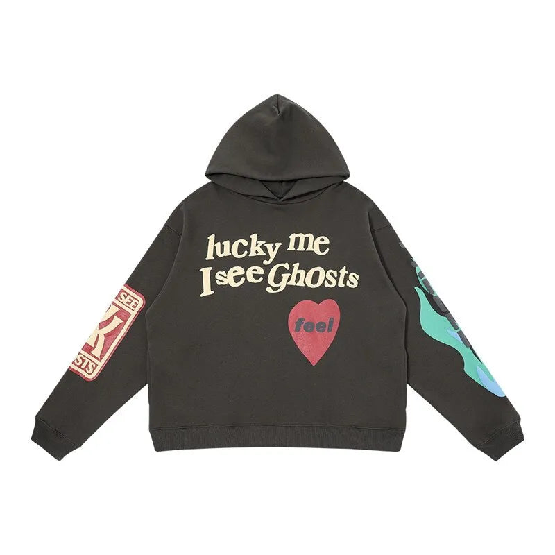 Kanye West Foam Printing Lucky me i see ghosts Hoodie