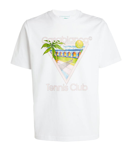 CASABLANCA  Cotton Tennis Club Print T-Shirt White