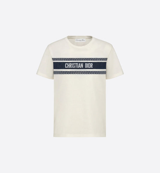 Dior Cotton Jersey T-Shirt White and Navy Blue