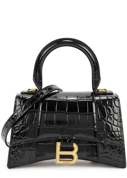 Balenciaga Hourglass black crocodile-effect top handle bag