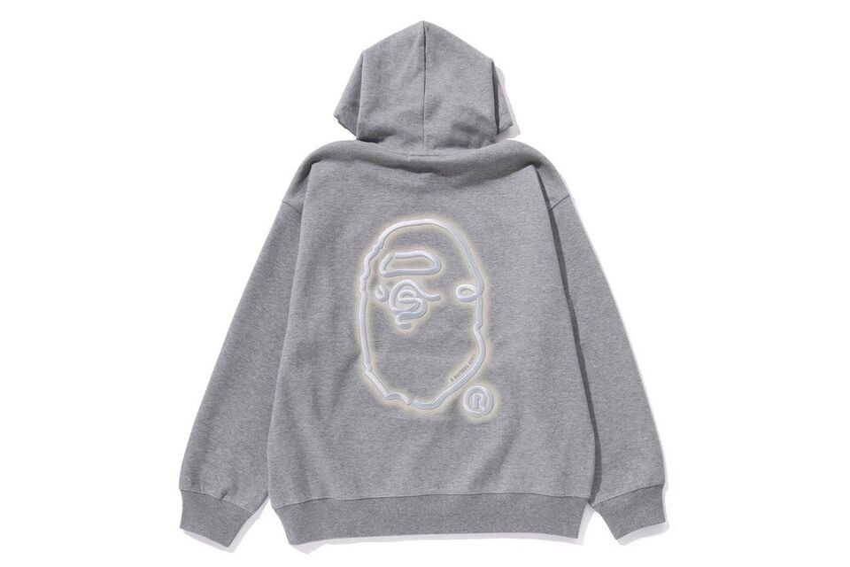 A Bathing Ape 3D Letther Pullover Hoodie Grey