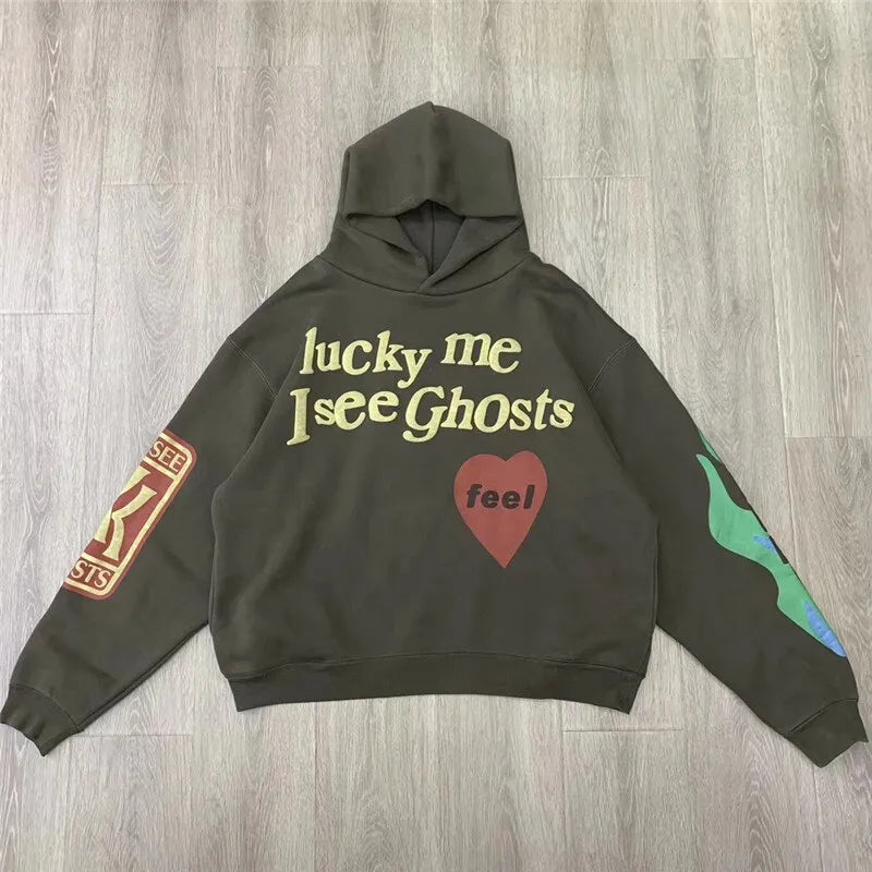 Kanye West Foam Printing Lucky me i see ghosts Hoodie