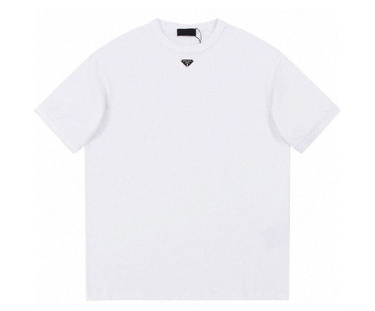 PRADA Logo-Plaque Crewneck Cotton T-Shirt White