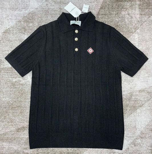 CASABLANCA logo-embroidered Bouclé Polo Shirt Black