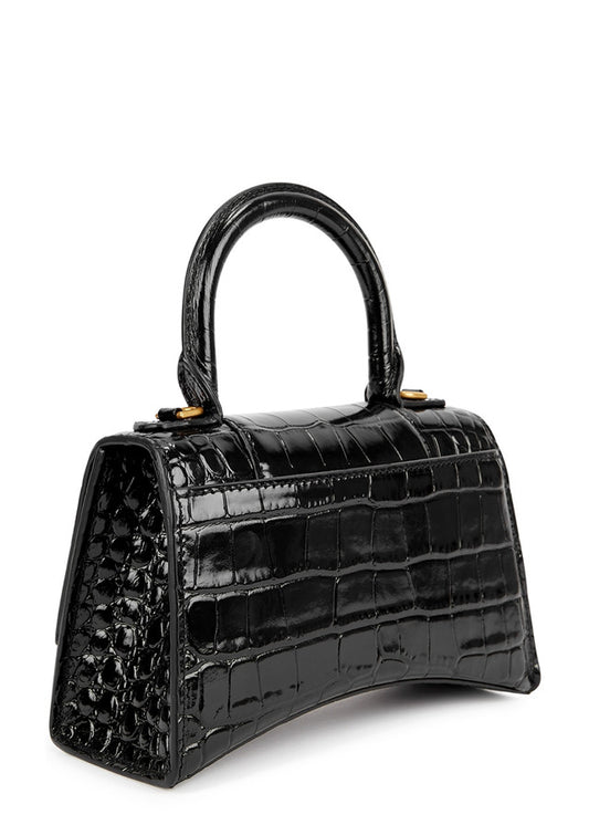 Balenciaga Hourglass black crocodile-effect top handle bag
