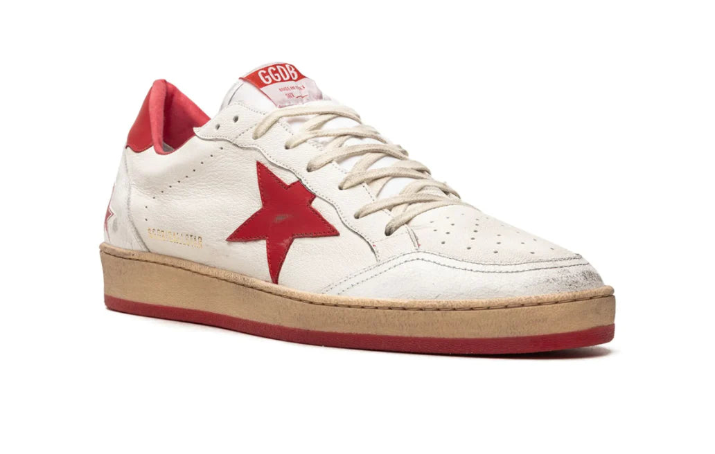 Golden Goose white leather Ball-Star shoe with star and red heel