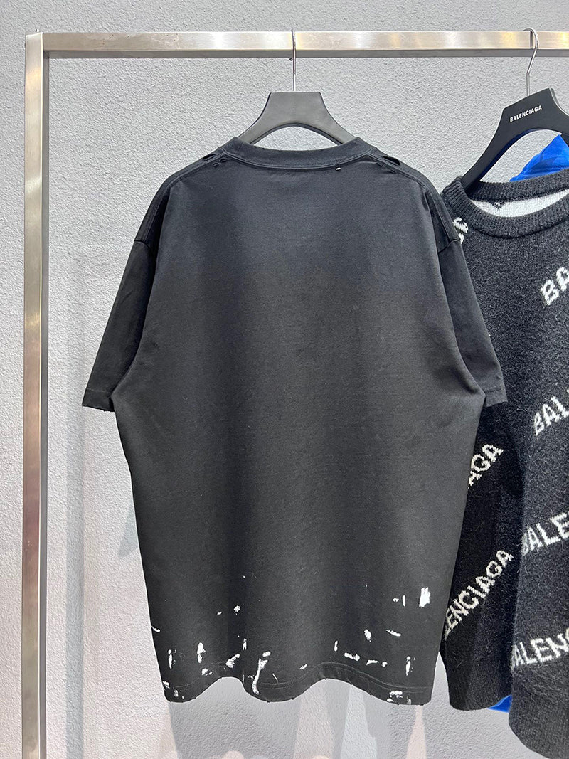 BALENCIAGA VINTAGE METAL LOGO COTTON CREWNECK T-SHIRT BLACK