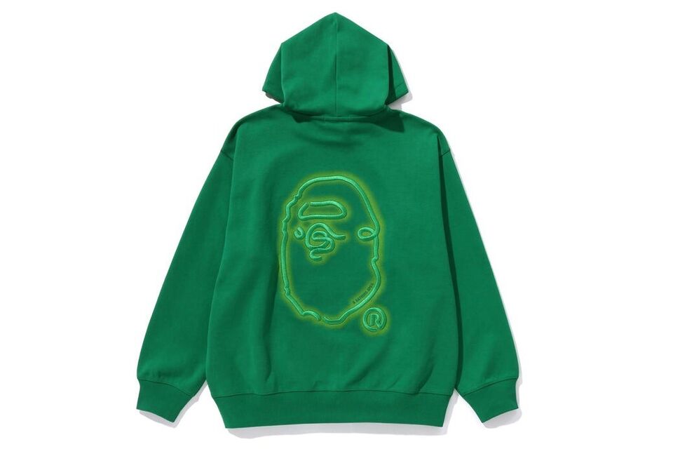 A Bathing Ape 3D Letther Pullover Hoodie Green