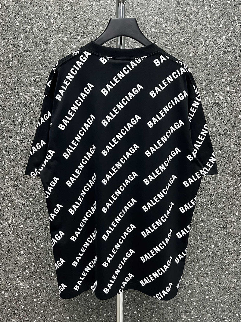 Balenciaga Allover Logo Sleeve T Shirt