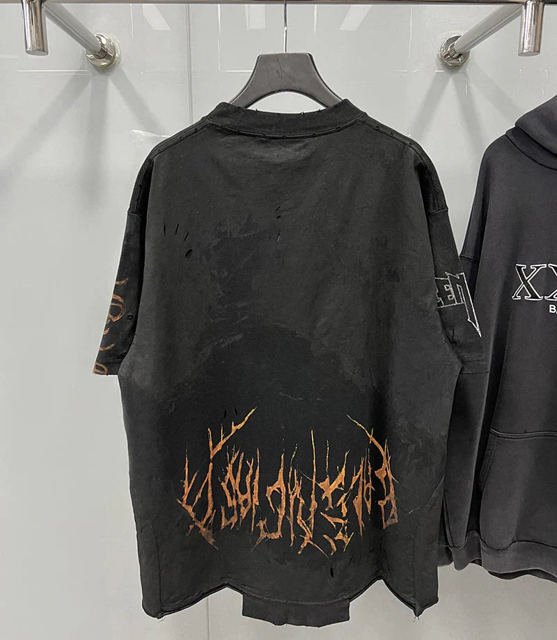 Balenciaga Upside Down Distressed Printed T Shirt