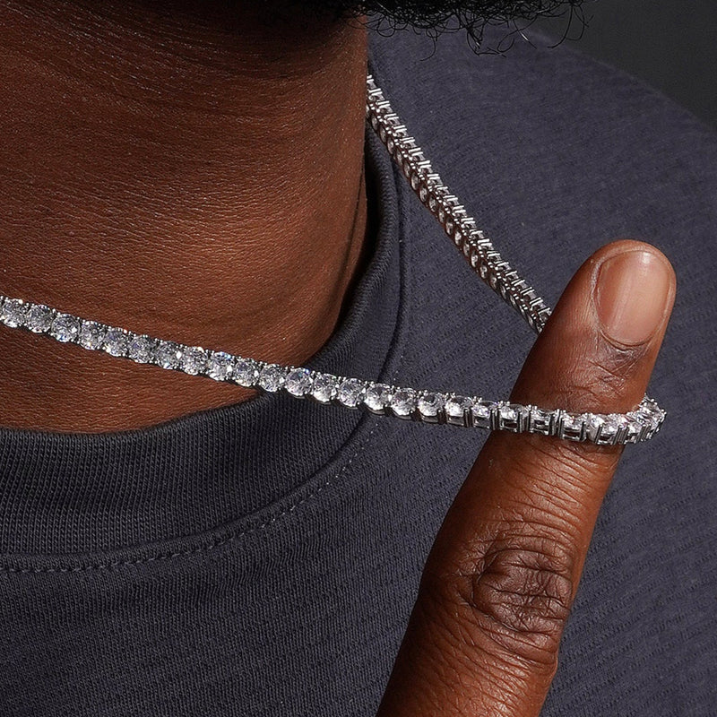 925 Sterling Silver Rhodium Plated Round CZ Tennis Necklace 4mm