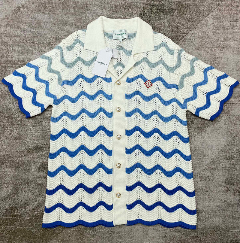 CASABLANCA Gradient Wave Texture Set Shirt+Short Blue