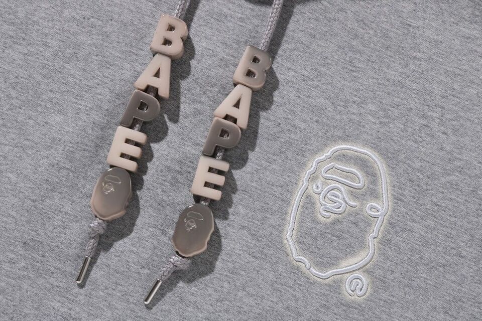 A Bathing Ape 3D Letther Pullover Hoodie Grey