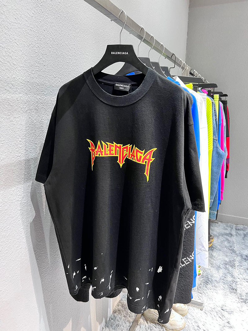 BALENCIAGA VINTAGE METAL LOGO COTTON CREWNECK T-SHIRT BLACK