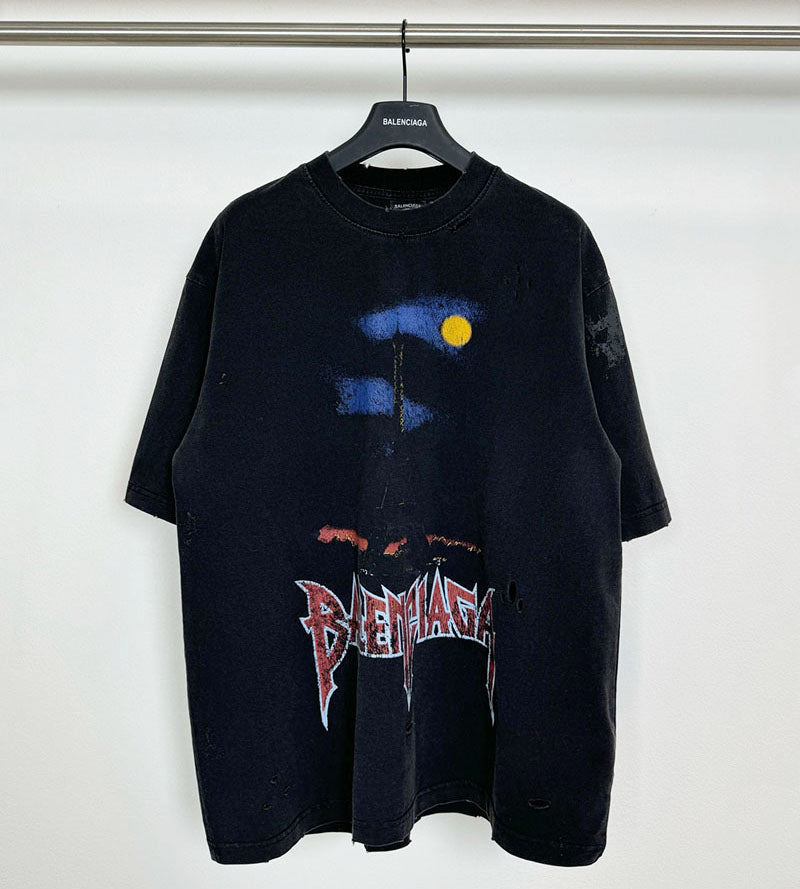 Balenciaga Logo-Print Distressed Cotton-Jersey T-Shirt