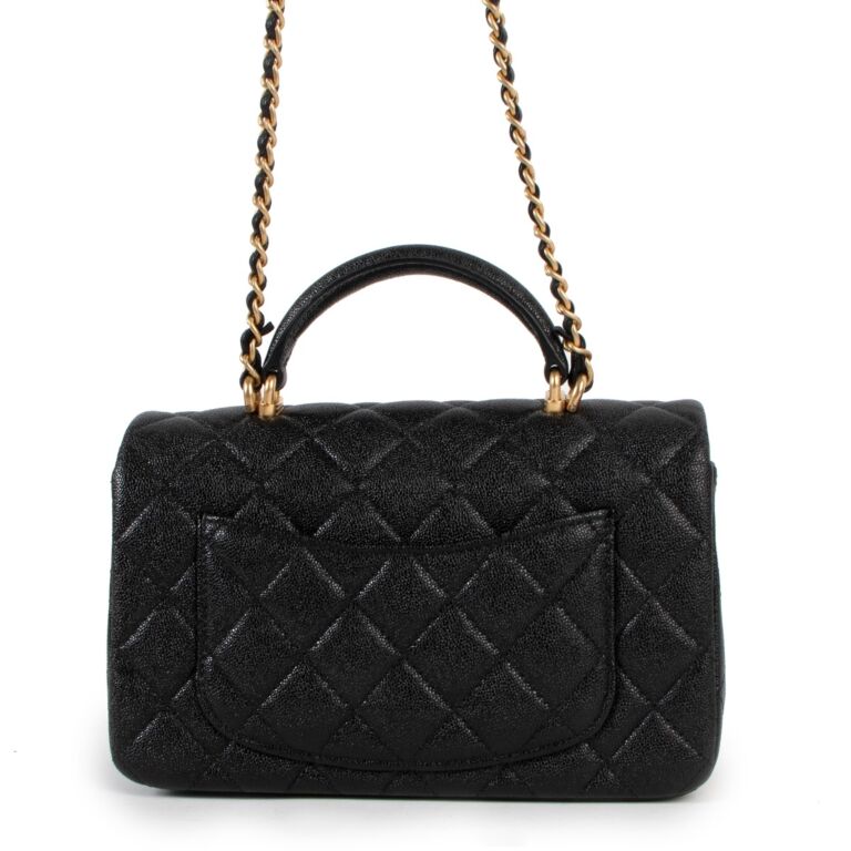 Chanel Black Caviar Leather Mini Classic Flap With Handle