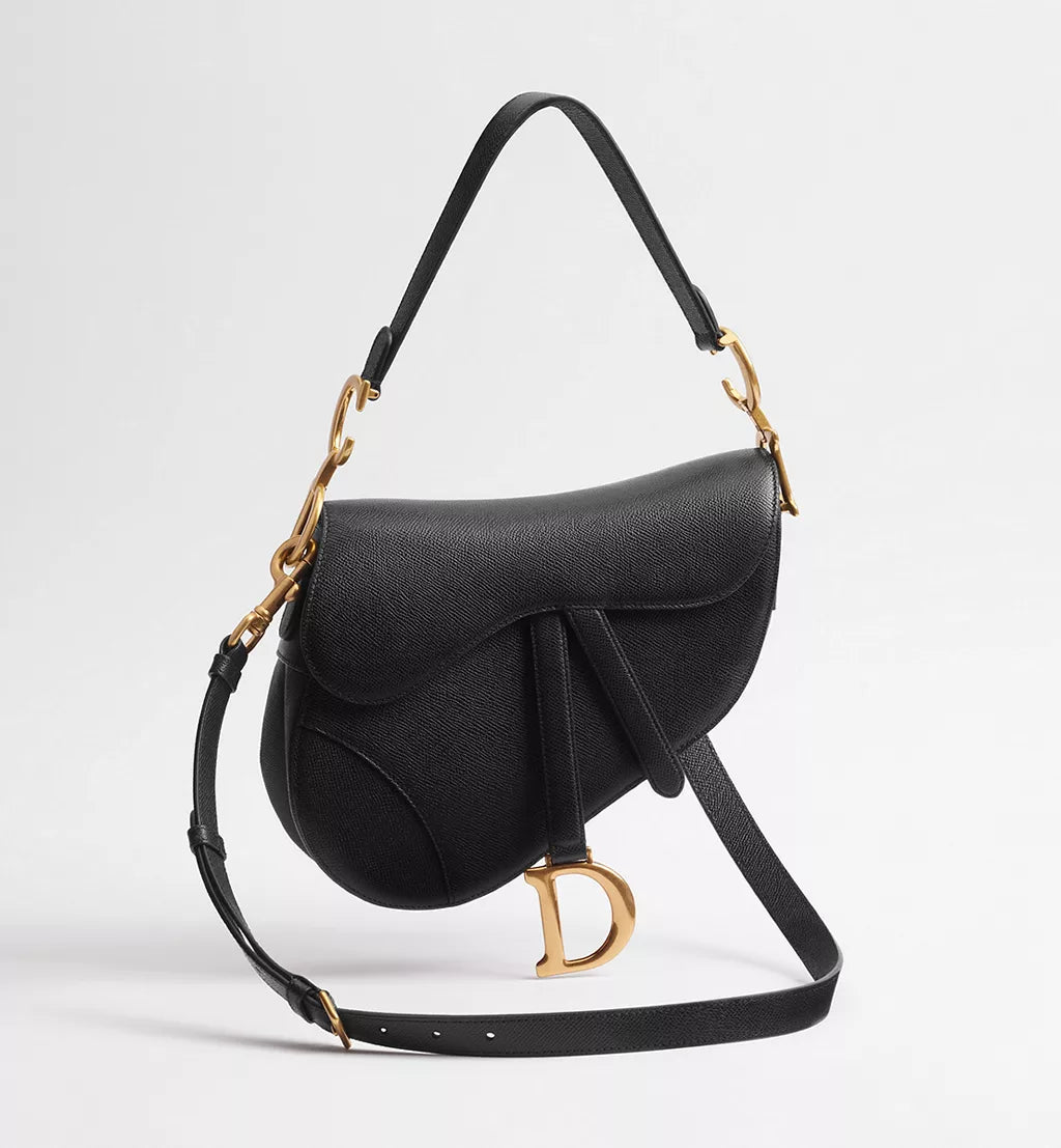 Dior Saddle bag with shoulder strap Black grained calfskin