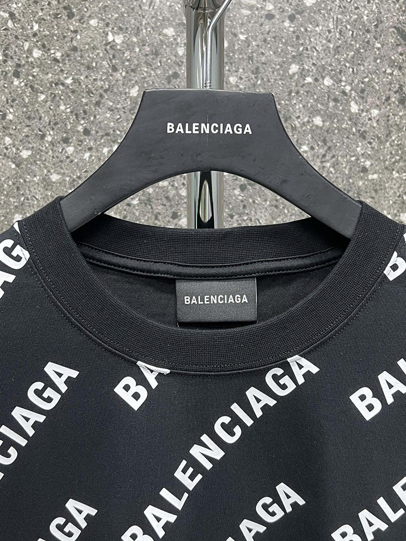 Balenciaga Allover Logo Sleeve T Shirt