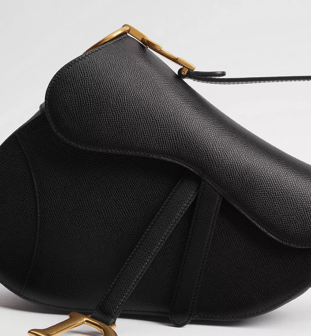 Dior Saddle bag with shoulder strap Black grained calfskin