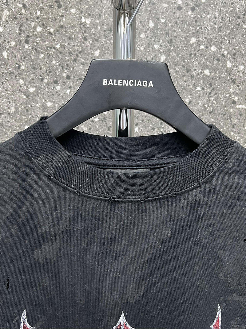 Balenciaga Upside Down Distressed Printed T Shirt