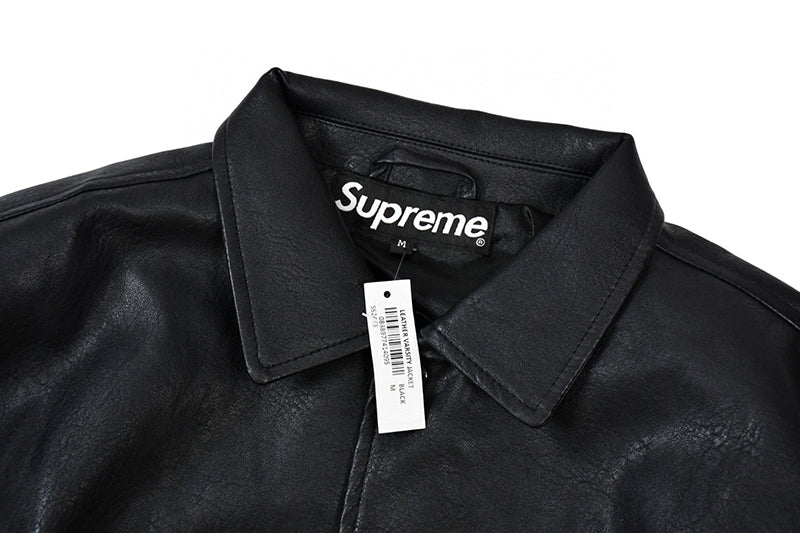 Supreme GORE-TEX Infinium WINDSTOPPER Leather Varsity Jacket Black