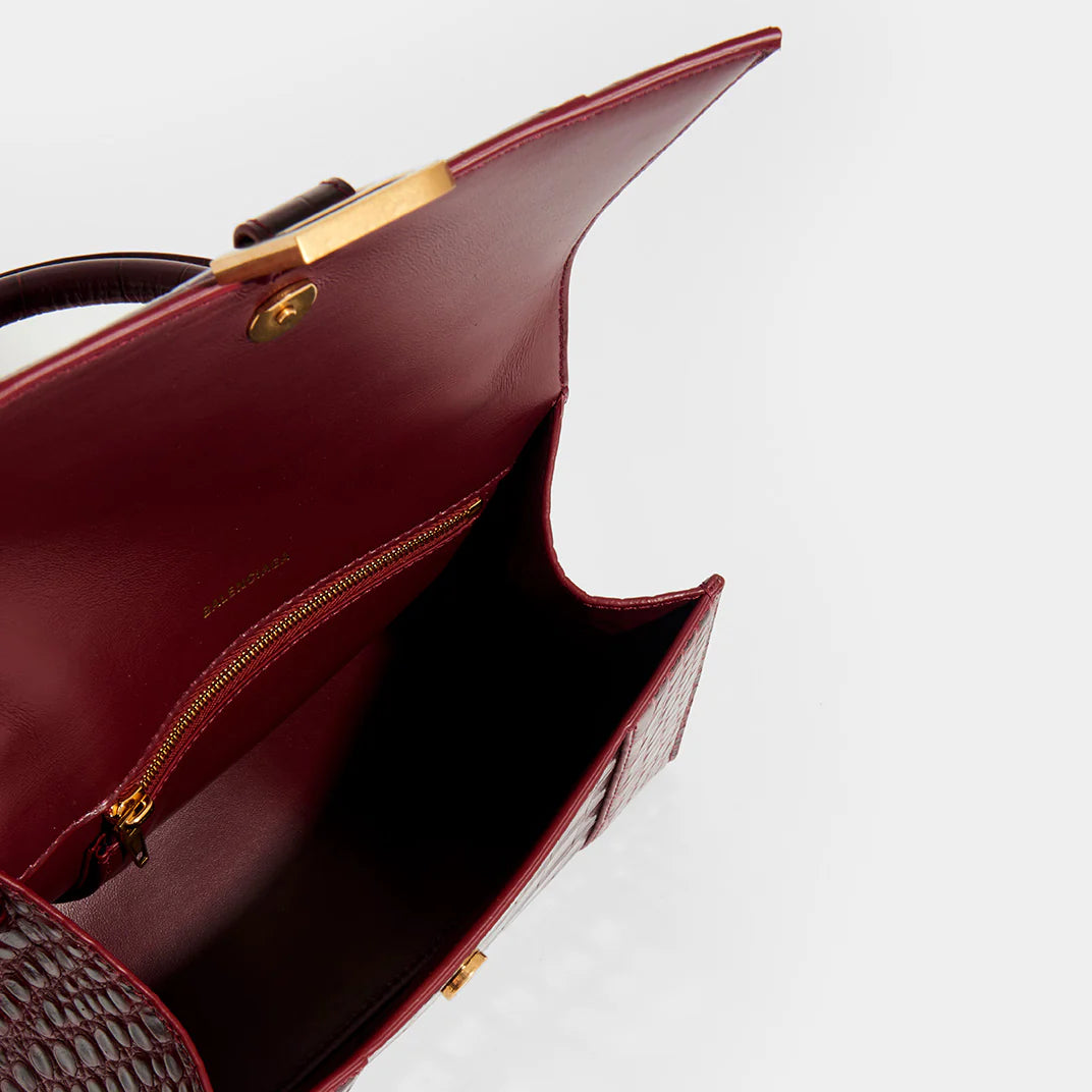 Balenciaga Hourglass Hourglass S Top Handle Bag Crocodile Embossed Burgundy