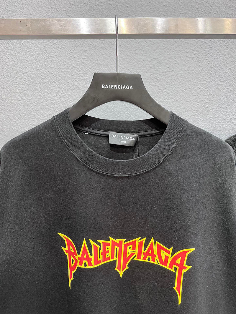 BALENCIAGA VINTAGE METAL LOGO COTTON CREWNECK T-SHIRT BLACK