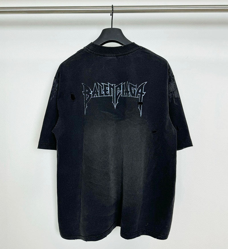 Balenciaga Logo-Print Distressed Cotton-Jersey T-Shirt