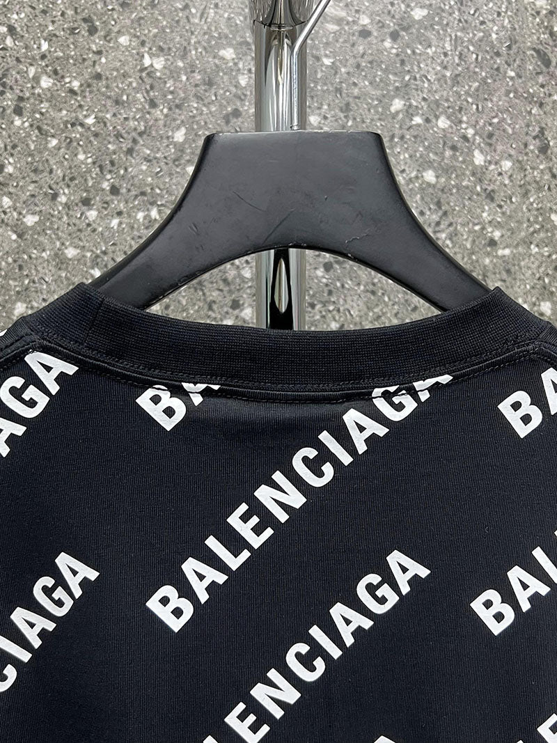 Balenciaga Allover Logo Sleeve T Shirt